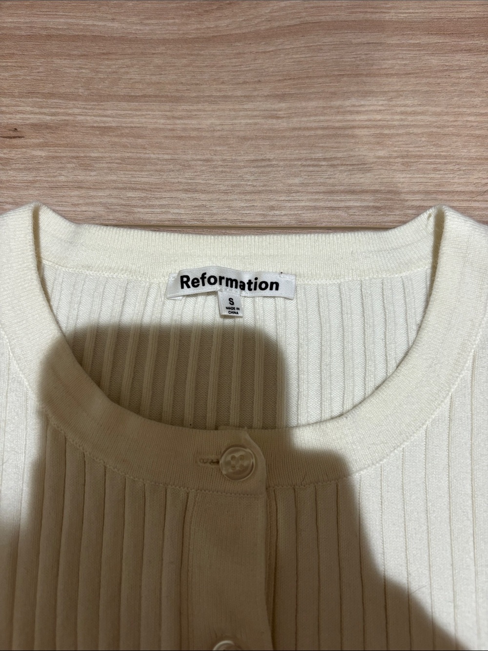 Reformation Ivory Ribbed Cropped Button-Front Cardigan - Picture 2 of 4